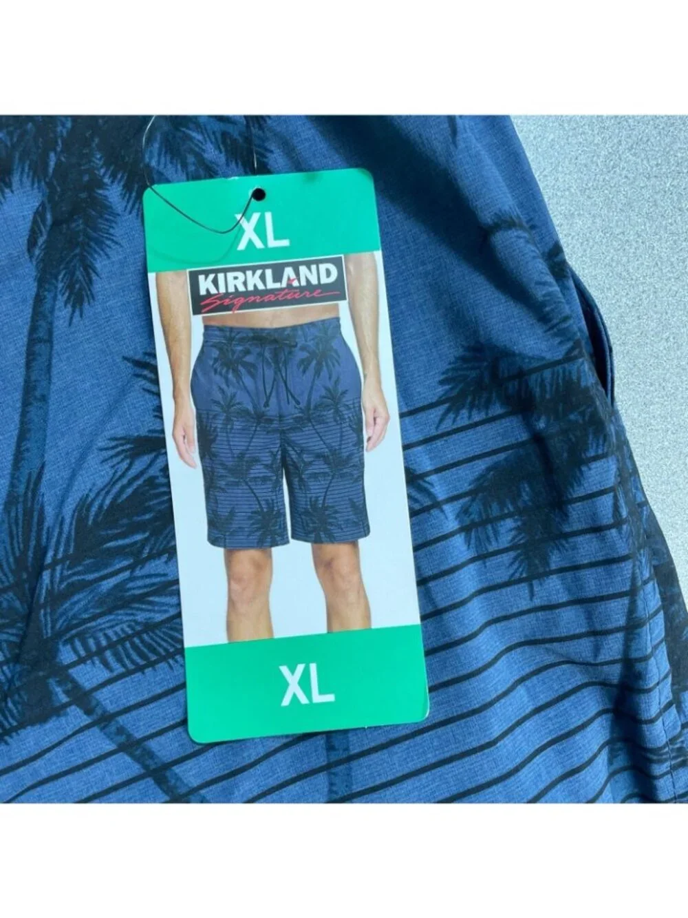 NWT Kirkland Signature Men's XL Blue Palm Print Swim Shorts Quick-Drying Stretch